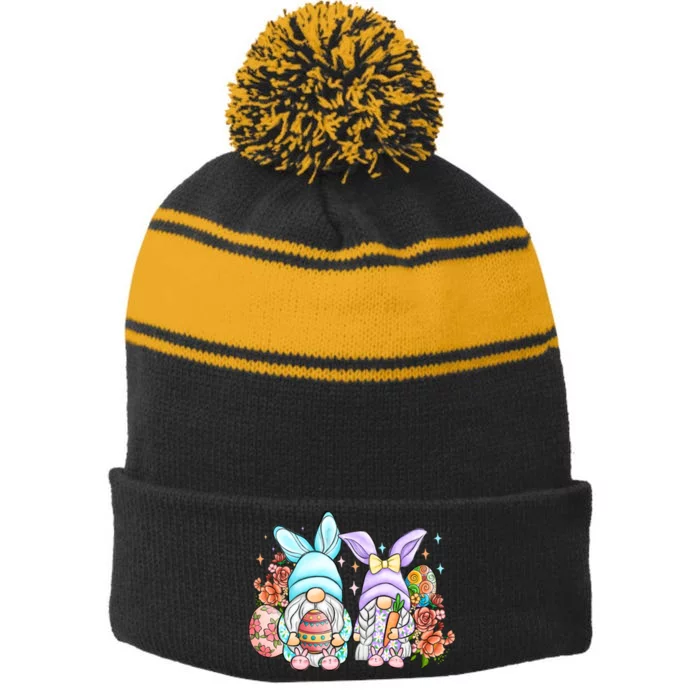 Cute Gnomes Couple Easter Day Gift Easter Egg Stripe Pom Pom Beanie