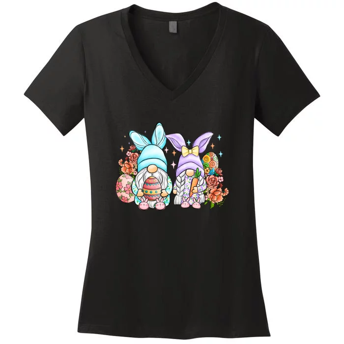 Cute Gnomes Couple Easter Day Gift Easter Egg Women's V-Neck T-Shirt