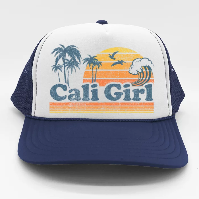 Cali Girl California Beach Summer Vacation Vintage 70s Retro Trucker Hat