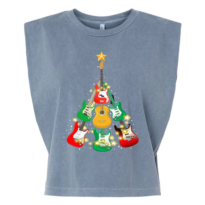 Cool Guitar Christmas Tree Light Guitar Lover Garment-Dyed Women's Muscle Tee