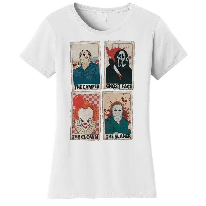 Camper Ghostface Clown Slaher Horror Characters Tarot Card Horror Halloween Women's T-Shirt