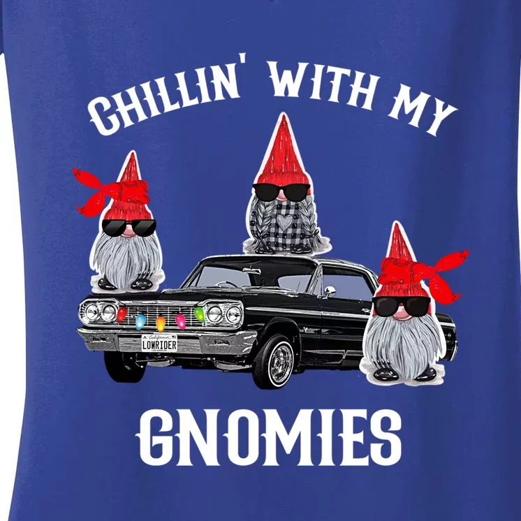 Christmas Gnomes Chillin With My Gnomies Homies Chillin Cute Gift Women's V-Neck T-Shirt