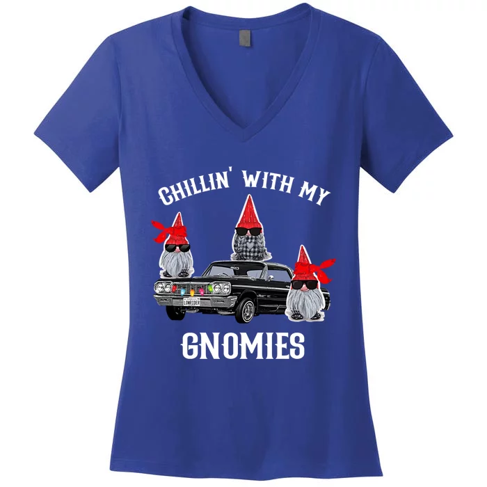 Christmas Gnomes Chillin With My Gnomies Homies Chillin Cute Gift Women's V-Neck T-Shirt