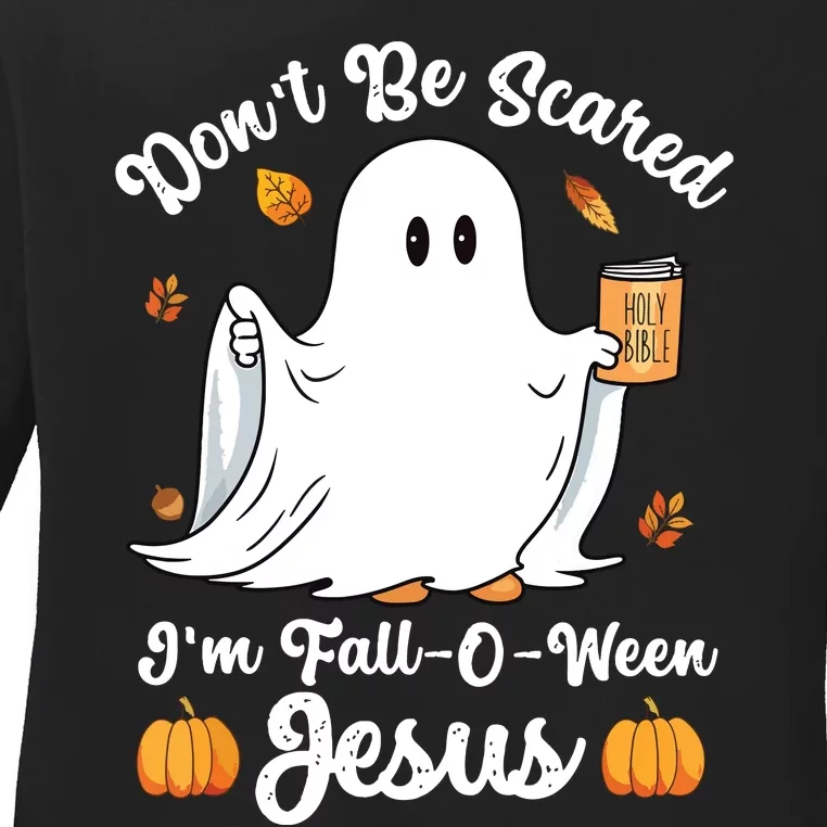 Cute Ghost Christian Halloween Falloween Jesus Pumpkin Ladies Long Sleeve Shirt