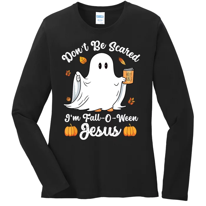 Cute Ghost Christian Halloween Falloween Jesus Pumpkin Ladies Long Sleeve Shirt