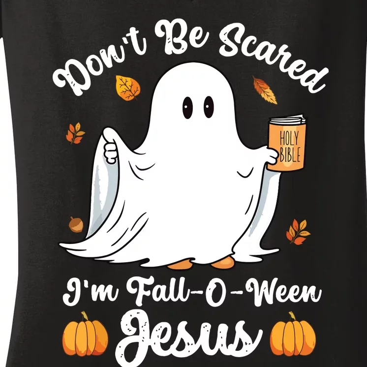 Cute Ghost Christian Halloween Falloween Jesus Pumpkin Women's V-Neck T-Shirt