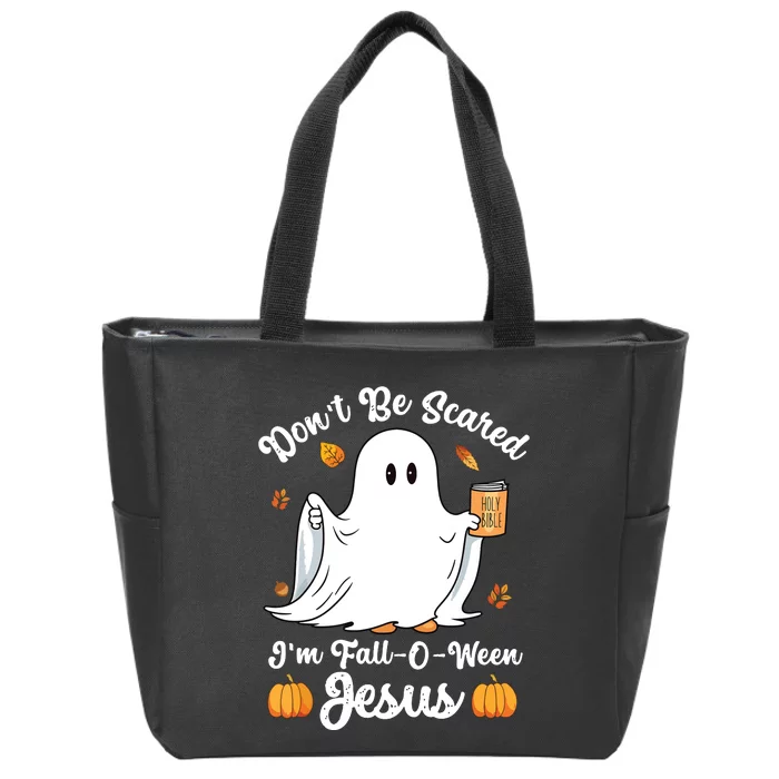 Cute Ghost Christian Halloween Falloween Jesus Pumpkin Zip Tote Bag