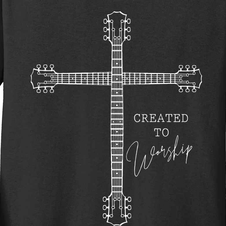 Christian Guitarist Created To Worship Musician Kids Long Sleeve Shirt