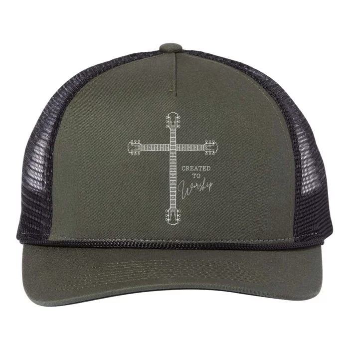 Christian Guitarist Created To Worship Musician Retro Rope Trucker Hat Cap