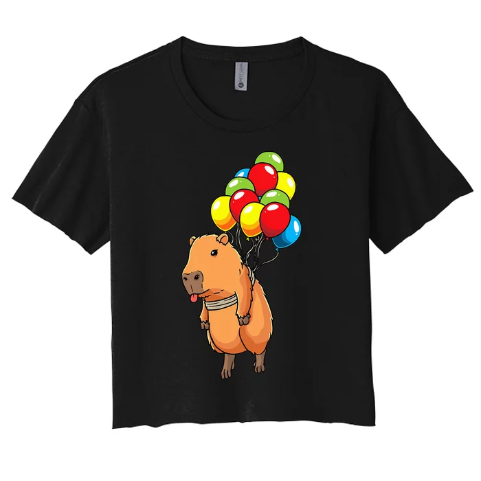 Capybara Giant Cavy Rodent With Balloons Capybara Women's Crop Top Tee