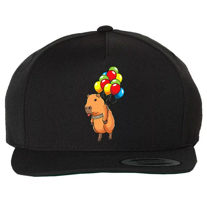 Capybara Giant Cavy Rodent With Balloons Capybara Wool Snapback Cap