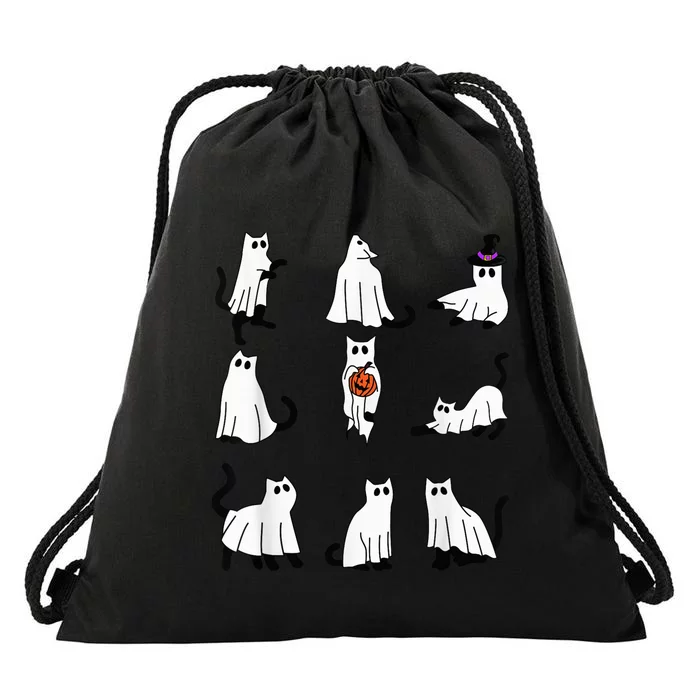 Cute Ghost Cat Funny Halloween Outfit Costumes Black Cat Drawstring Bag