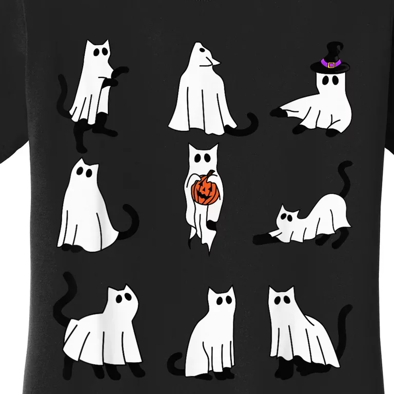 Cute Ghost Cat Funny Halloween Outfit Costumes Black Cat Women's T-Shirt