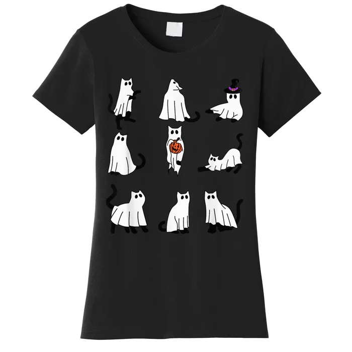 Cute Ghost Cat Funny Halloween Outfit Costumes Black Cat Women's T-Shirt