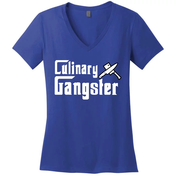 Culinary Gangster Cool Chef Cutlery Gift Hooded Gift Women's V-Neck T-Shirt