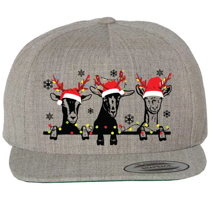 Cute Goats Christmas Lights Funny Farm Animal Christmas Wool Snapback Cap