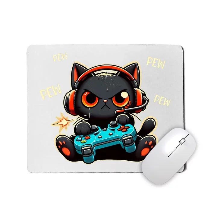 Cute Gamer Cat Playing Video Pew Pew Mousepad