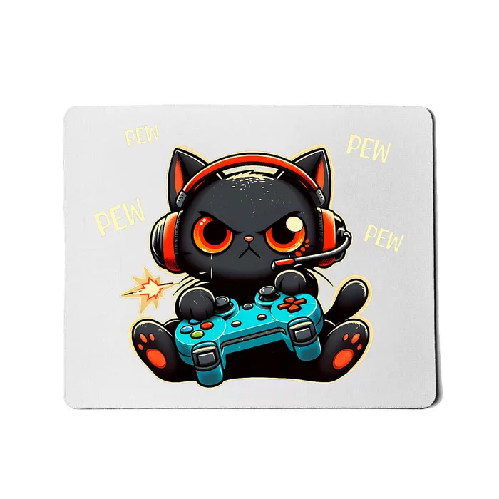 Cute Gamer Cat Playing Video Pew Pew Mousepad