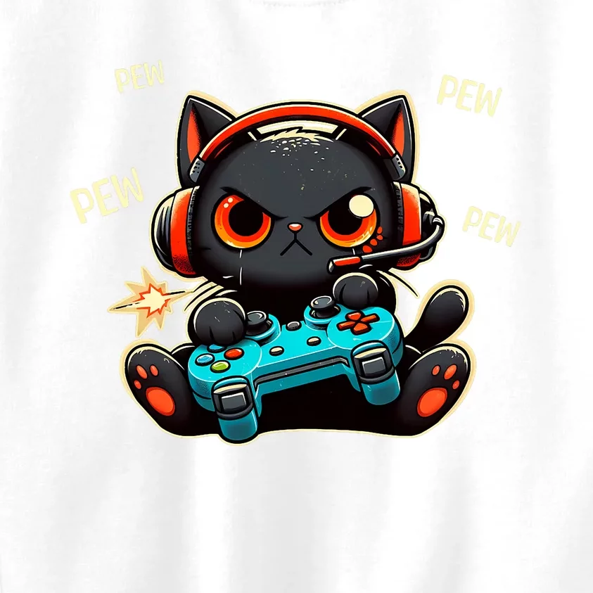 Cute Gamer Cat Playing Video Pew Pew Kids Sweatshirt