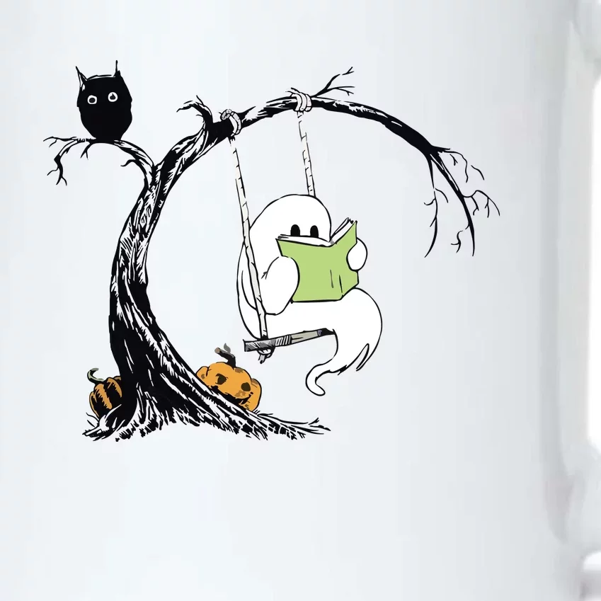 Cute Ghost Costume Reading Book Halloween Black Color Changing Mug