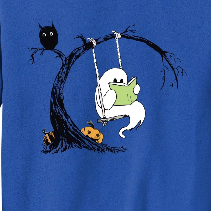 Cute Ghost Costume Reading Book Halloween Tall Sweatshirt