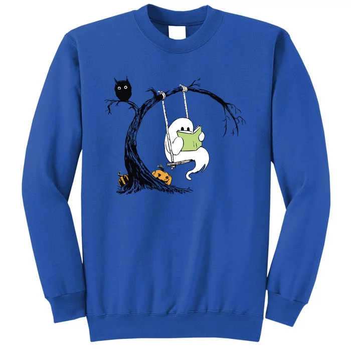 Cute Ghost Costume Reading Book Halloween Tall Sweatshirt