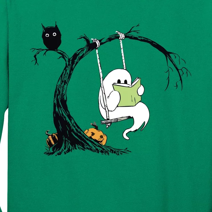 Cute Ghost Costume Reading Book Halloween Long Sleeve Shirt