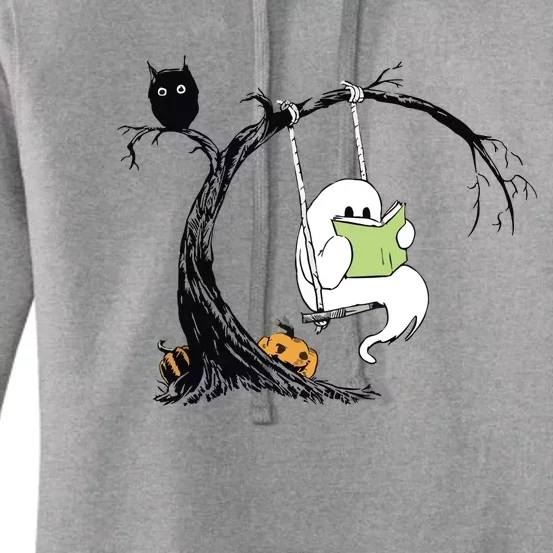 Cute Ghost Costume Reading Book Halloween Women's Pullover Hoodie