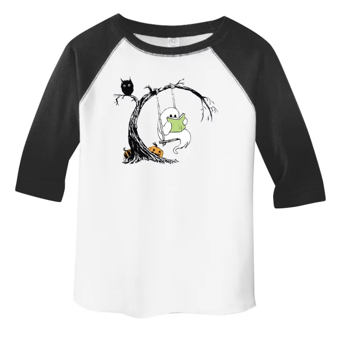 Cute Ghost Costume Reading Book Halloween Toddler Fine Jersey T-Shirt