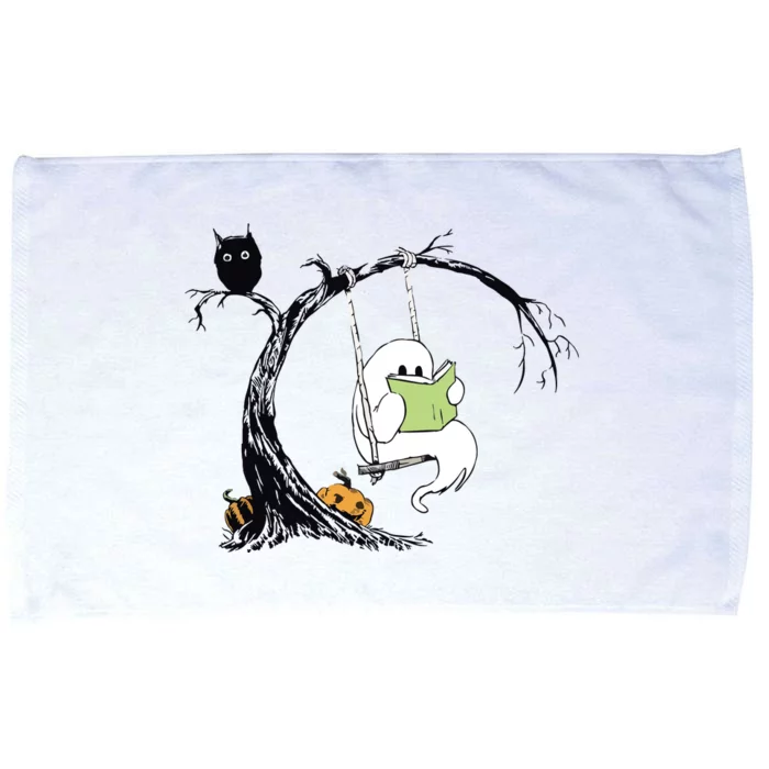 Cute Ghost Costume Reading Book Halloween Microfiber Hand Towel