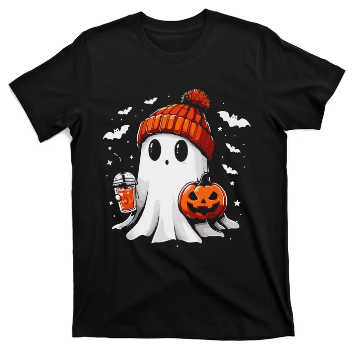 Cute Ghost Drinking Coffee Halloween Ghost Coffee Apparel T-Shirt