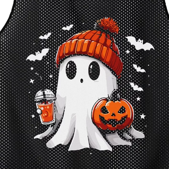 Cute Ghost Drinking Coffee Halloween Ghost Coffee Apparel Mesh Reversible Basketball Jersey Tank