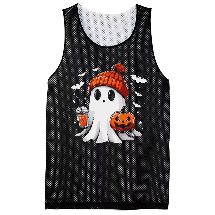 Cute Ghost Drinking Coffee Halloween Ghost Coffee Apparel Mesh Reversible Basketball Jersey Tank