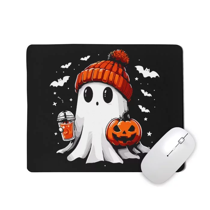 Cute Ghost Drinking Coffee Halloween Ghost Coffee Apparel Mousepad