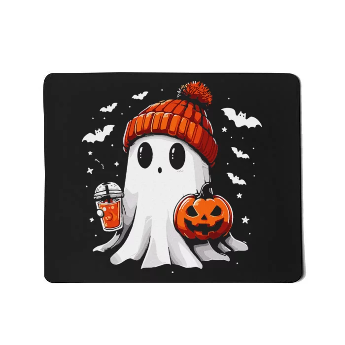 Cute Ghost Drinking Coffee Halloween Ghost Coffee Apparel Mousepad