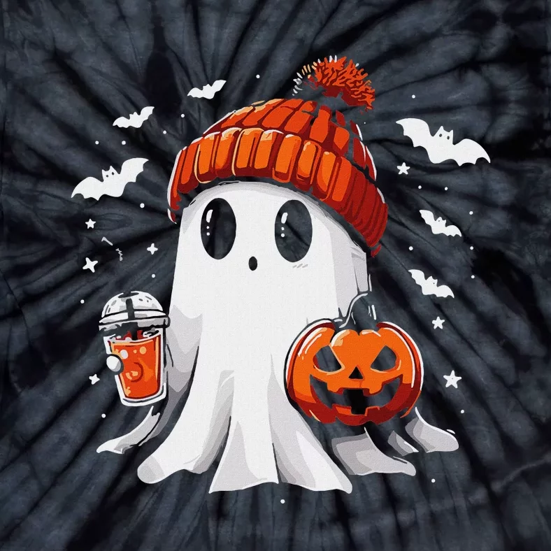 Cute Ghost Drinking Coffee Halloween Ghost Coffee Apparel Tie-Dye T-Shirt