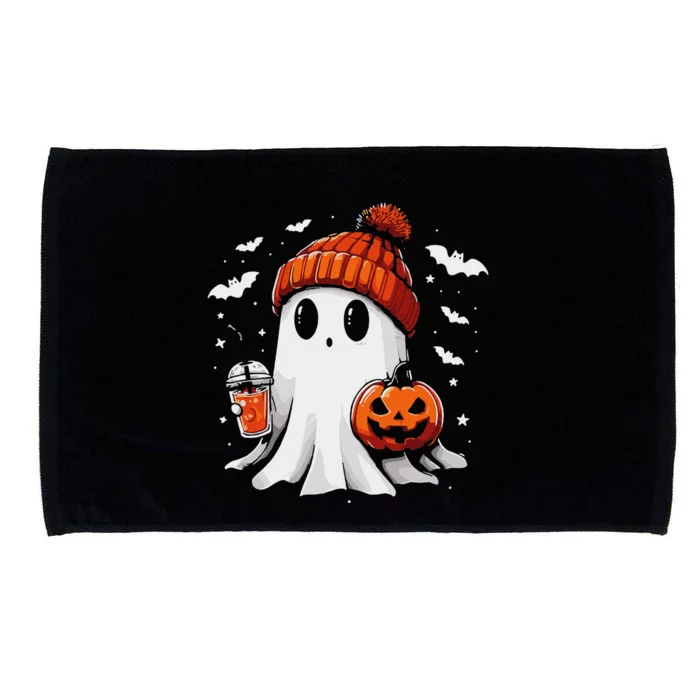 Cute Ghost Drinking Coffee Halloween Ghost Coffee Apparel Microfiber Hand Towel