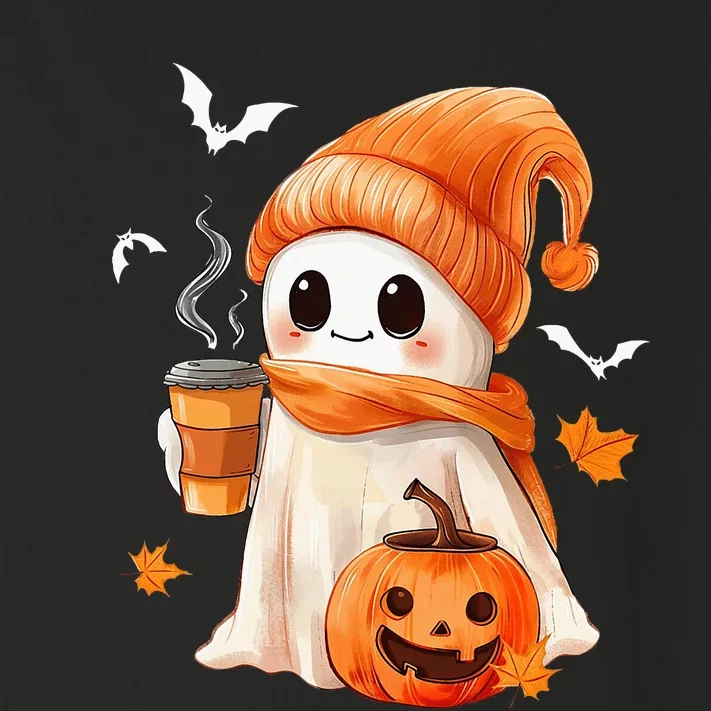 Cute Ghost Drinking Coffee Halloween Ghost Ice Coffee Toddler Long Sleeve Shirt