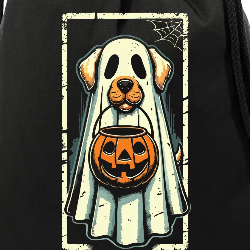 Cute Ghost Dog Halloween Funny Ghost Drawstring Bag