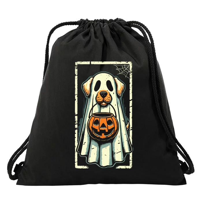 Cute Ghost Dog Halloween Funny Ghost Drawstring Bag