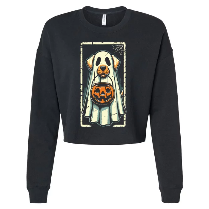 Cute Ghost Dog Halloween Funny Ghost Cropped Pullover Crew