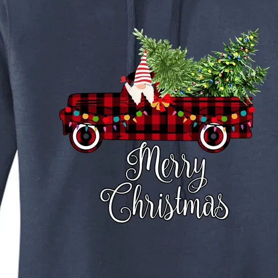 Christmas Gnome Driving Red Buffalo Plaid Christmas Truck Great Gift Women's Pullover Hoodie