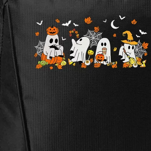 Cute Ghost Drinking Coffee Halloween Fall Ghost Book Reading City Backpack