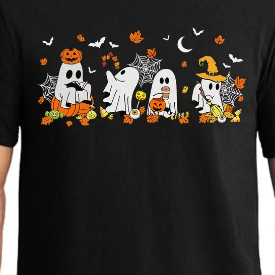 Cute Ghost Drinking Coffee Halloween Fall Ghost Book Reading Pajama Set