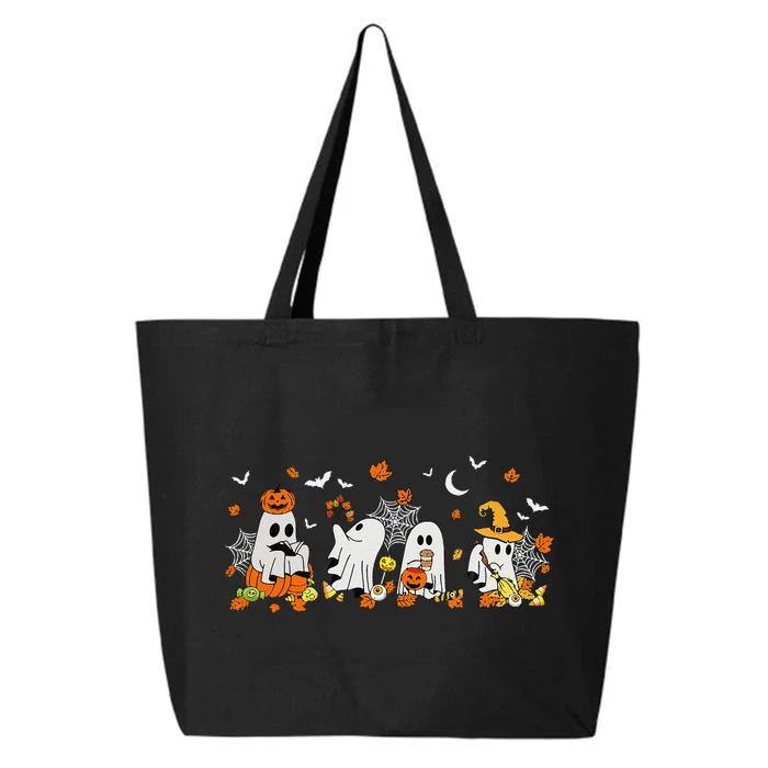 Cute Ghost Drinking Coffee Halloween Fall Ghost Book Reading 25L Jumbo Tote