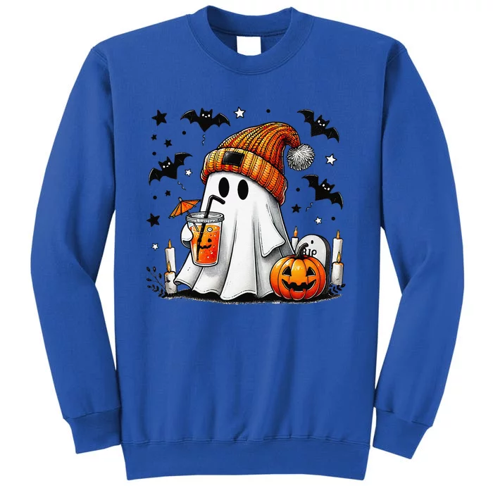 Cute Ghost Drinking Coffee Halloween Ghost Coffee Sweatshirt