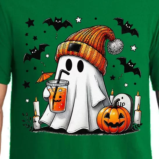 Cute Ghost Drinking Coffee Halloween Ghost Coffee Pajama Set