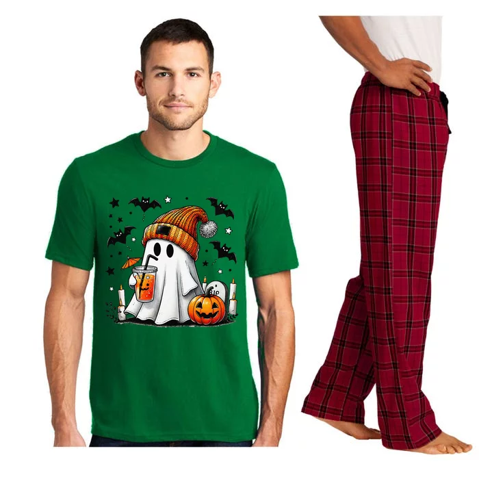 Cute Ghost Drinking Coffee Halloween Ghost Coffee Pajama Set