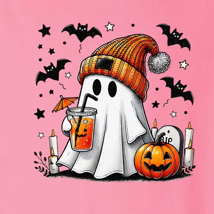 Cute Ghost Drinking Coffee Halloween Ghost Coffee Toddler Long Sleeve Shirt