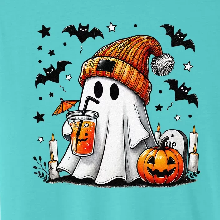 Cute Ghost Drinking Coffee Halloween Ghost Coffee ChromaSoft Performance T-Shirt